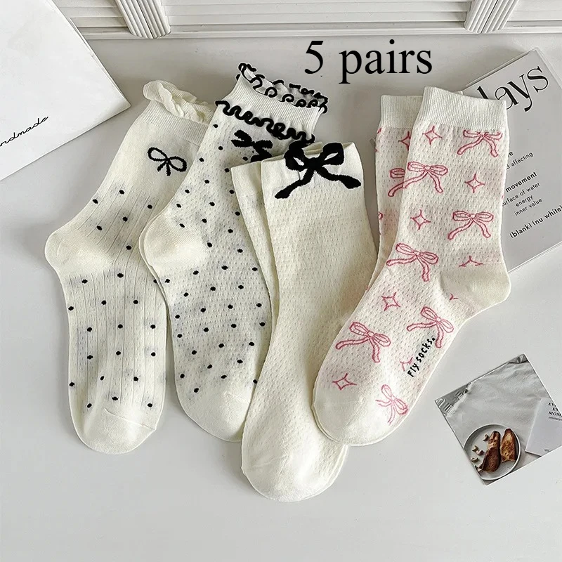 5/10 Paar Sommer dünne Schmetterlingsknoten atande Socken Ballett-Stil JK Manguera corta Socken тиilik Mädchen.