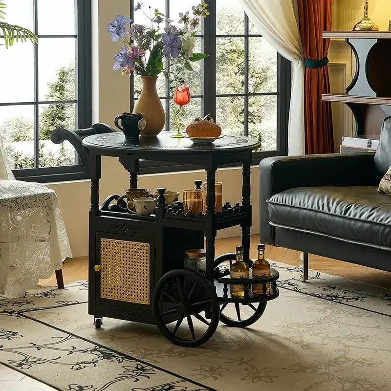 French medieval style movable small side table American retro cart coffee table folding tea table dining car household small tea