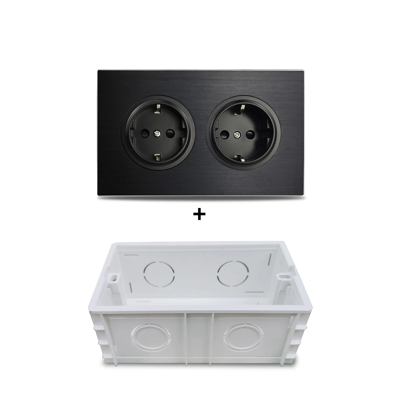 Dubbel EU Frans stopcontact bruin geborsteld aluminium paneel stopcontact 146 * 86 mm Wallpad L6
