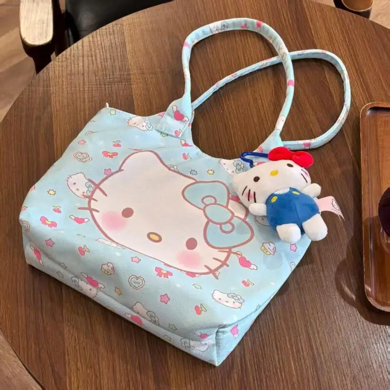 سانريو حقيبة كتف كرتونية جديدة كيتي حقيبة كتف سعة كبيرة موضة حلوة نمط طالب فتاة متجر حمل حقيبة كتف