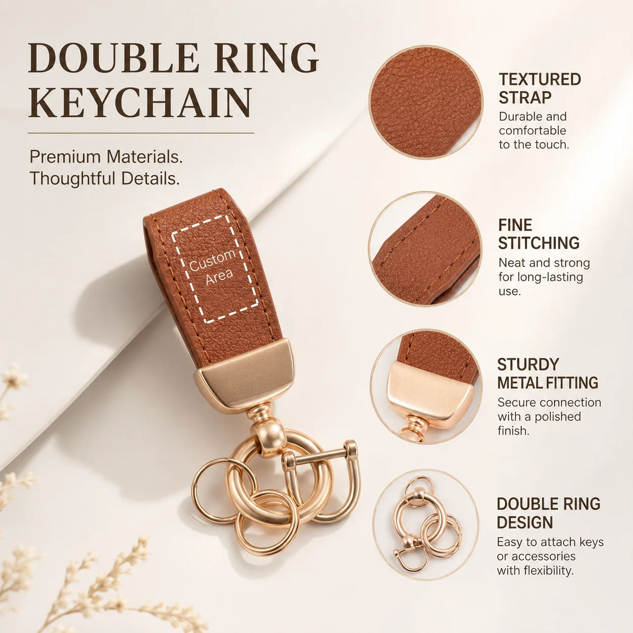Personalized Name Leather Keychain Creative Laser Engraving DIY Double Ring Key Holder Custom Text Keychain view 6