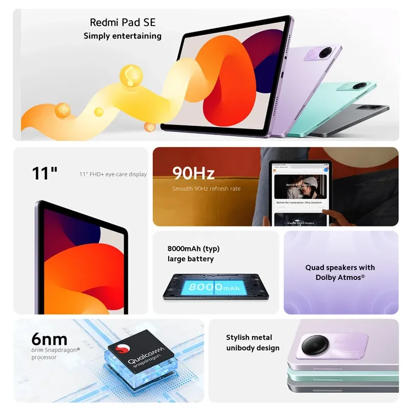 Imagem -02 - Xiaomi-redmi Pad se Snapdragon Versão Global 128gb 256gb®dolby Atmos Tablet Quad Alto-falantes 680 mi Tablet®11 Polegadas Tela 90hz Bateria 8000mah