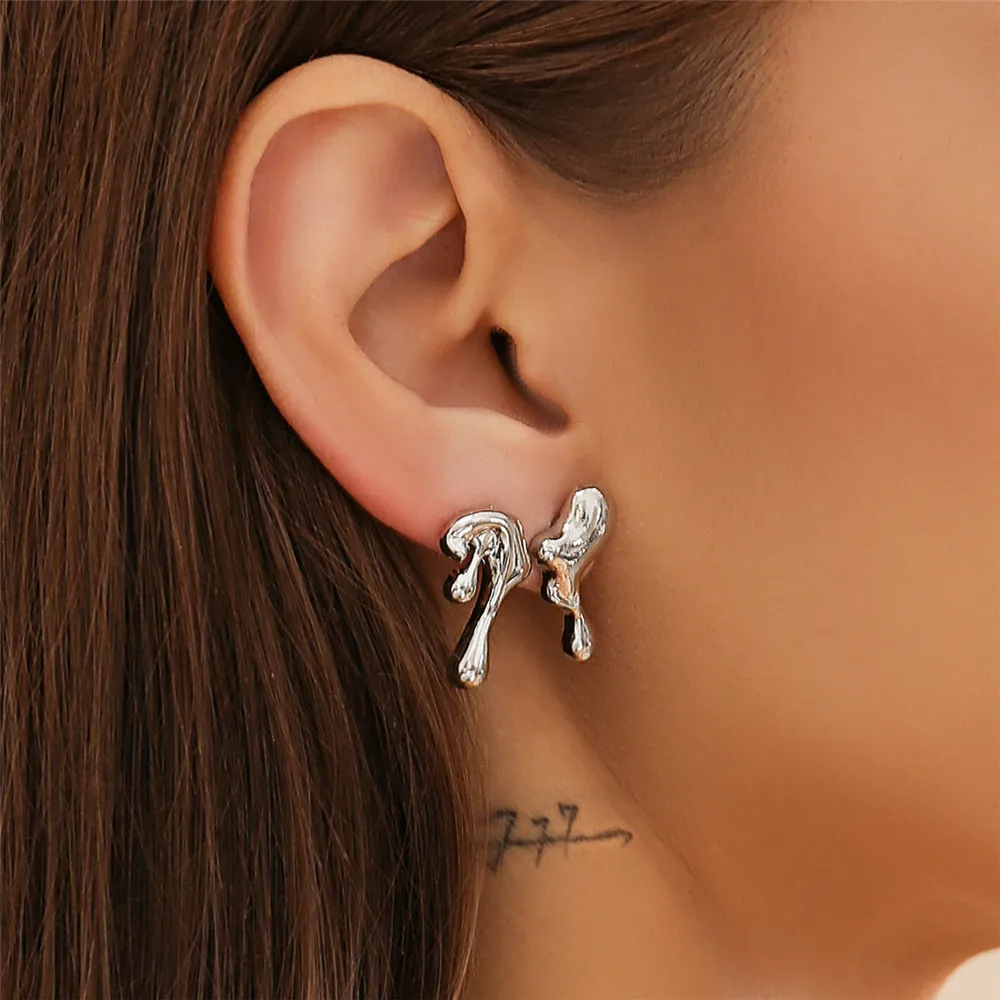 Unique Design Liquid Metal Earrings for Women 2024 Trendy Punk Irregular  Personality Earrings Wedding Jewelry Gifts