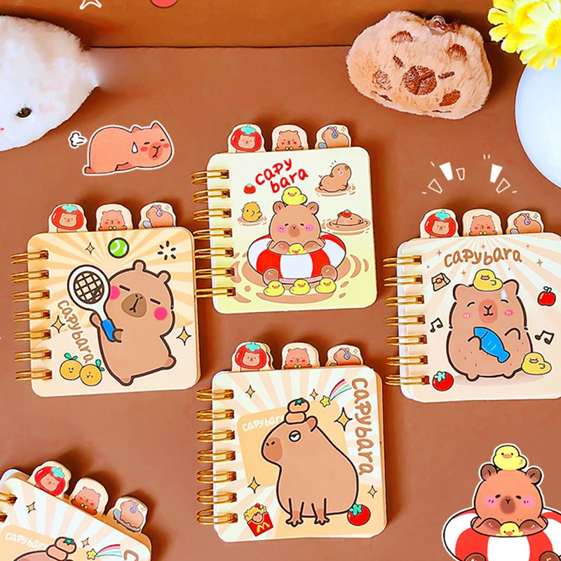 Cartoon Cute Capybara Coil Notebook Padded Notebook Portable Mini Pocket Book Diary Sketchbook School Notebooks Office Supplies