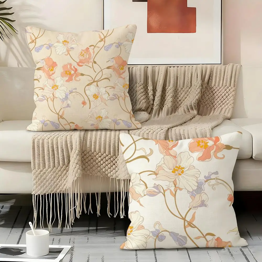 Painting Flowers Pillow Case Linen Pillow Covers Cover For Couch Living Room Bench Patio Floor Linen Home Decor