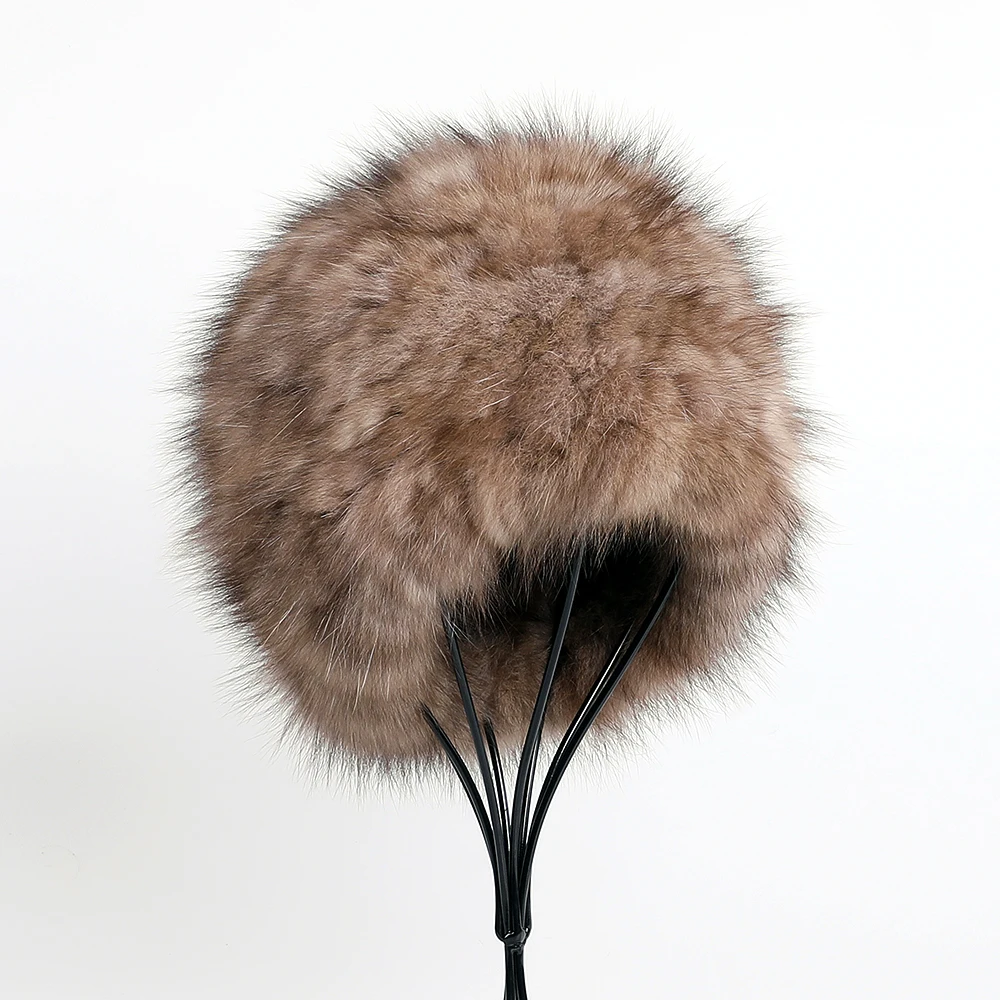 

Luxury Fashion Women's Real Sable Fur Knitted Beanie Winter Warm Hat Caps Genuine Mink Fur Beanies Elastic Fluffy