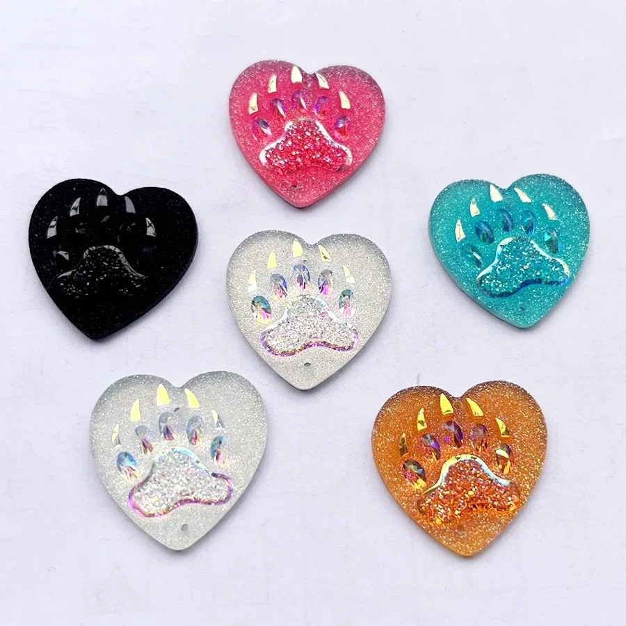 25mm kolor AB w kształcie serca żywica niedźwiedź pazur rhinestone płaski tył księga gości DIY biżuteria rdzenne kolczyki dekoracje 10 sztuk/100 sztuk