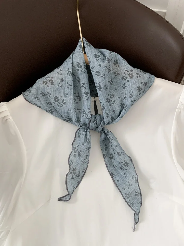 Retro Floral Cotton Linen Scarf Faionable Netie Small Square Headscarf Accory Korean Sle Spring Summer Autumn