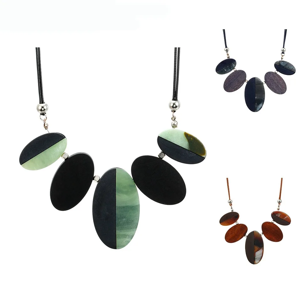 Rope Chain Oval Acrylic Pendants Necklaces for Women Vintage Statement Necklace Fashion Jewelry for Gifts
