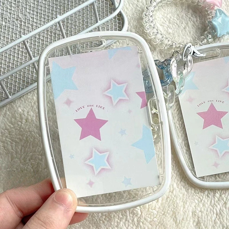 Tempat kartu foto transparan, tempat kartu foto Ins pemegang kartu, pelindung foto Kpop, perlengkapan alat tulis siswa, kartu Bus