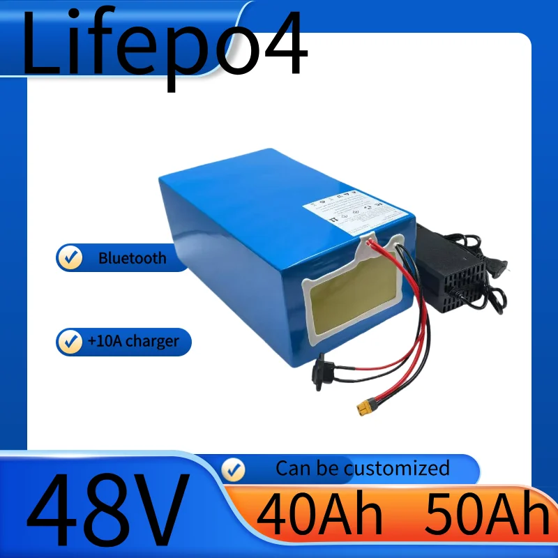 48V 50Ah Lifepo4 48v 40AH แบตเตอรี่ลิเธียมบลูทูธ BMS APP 16S สําหรับ 2000w สกู๊ตเตอร์จักรยานสามล้อเรือ go รถเข็น + 10A charger