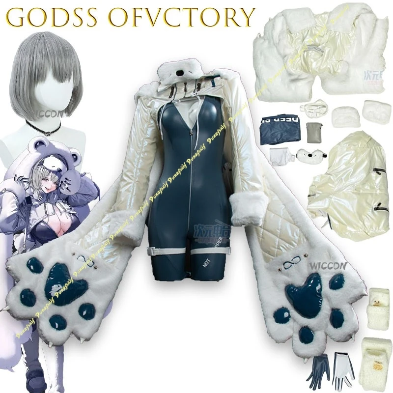 

Neve GOD Miccostumes Women's Neve Cosplay Costume Bodysuit and Plush Coat with Leg Warmers and Hat cosplay costume