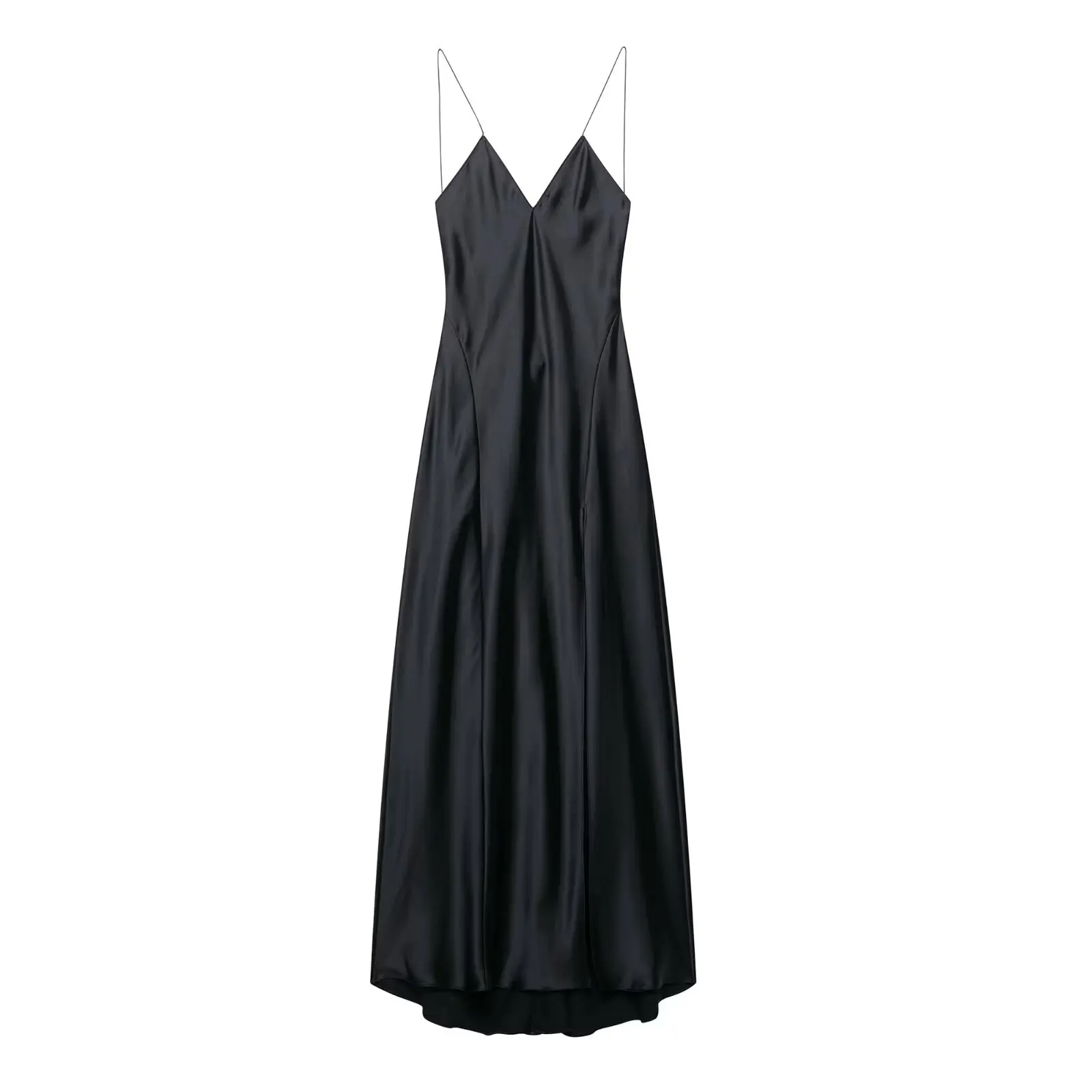 

BM&MD&ZA Womens Elegant Sexy Sleeveless Off Shoulder Spaghetti Strap Midi Length Dress with Backless Decoration Silk Satin Feel