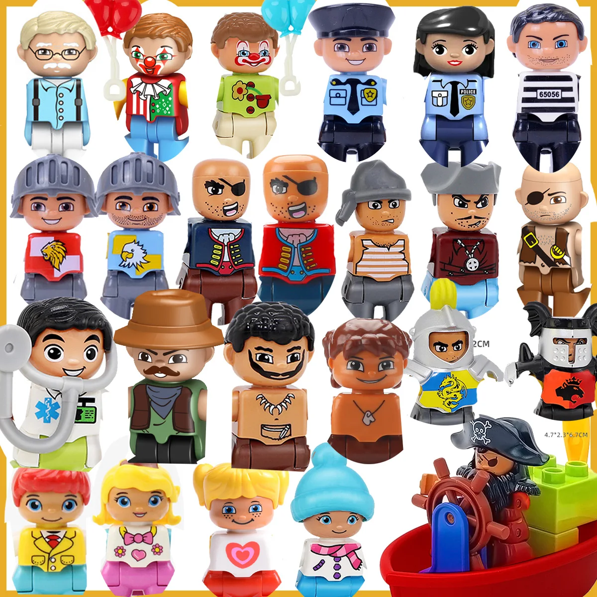 Big Size Building Blocks Figures Doll Family Farmer Pirate Worker Doctor Policemen Large Brick Compatible Creative Gift Toy A011