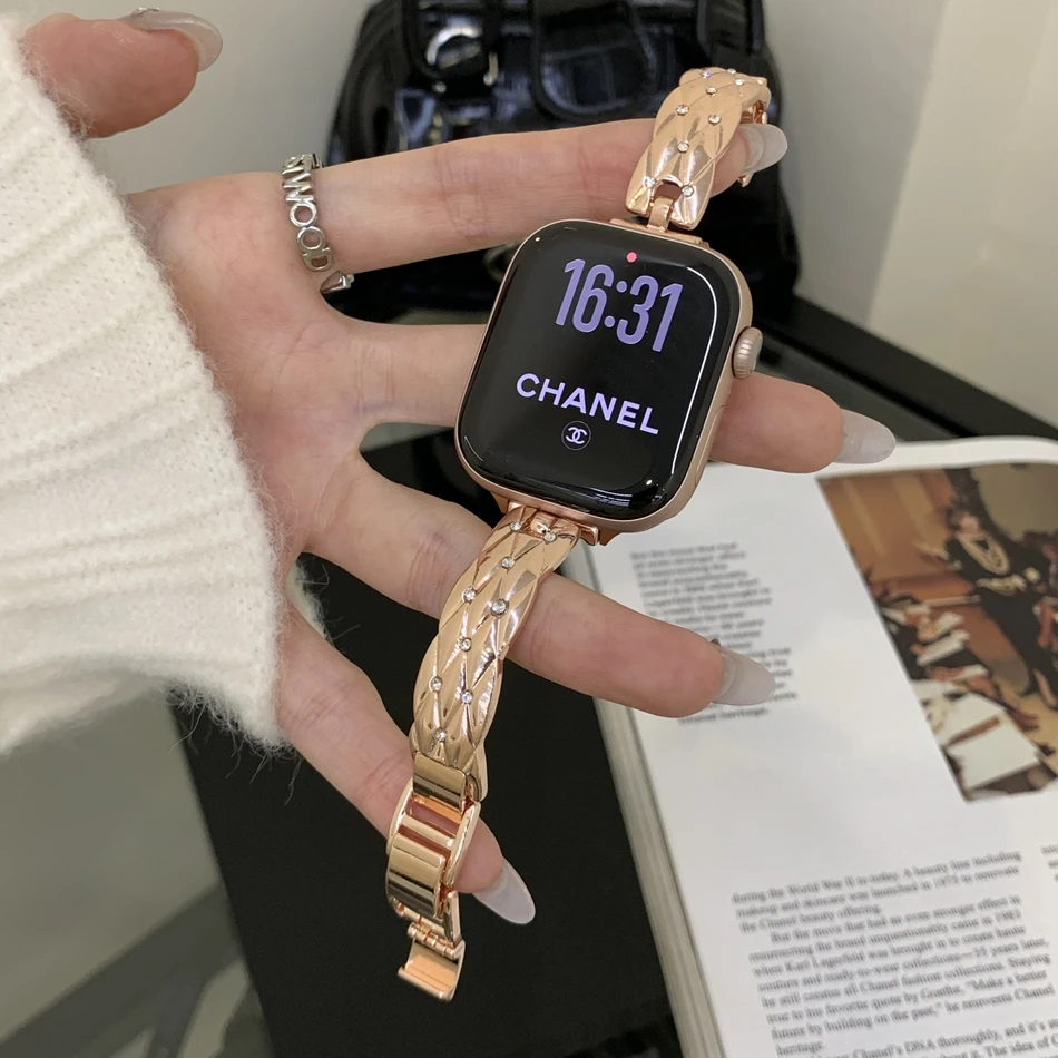 Luxury Sparkling Diamond Check Bracelet For Apple Watch Band S11/10/9/8/7/SE/Ultra iWatch Metal Strap 49/46/45/44/42/41/40/38mm