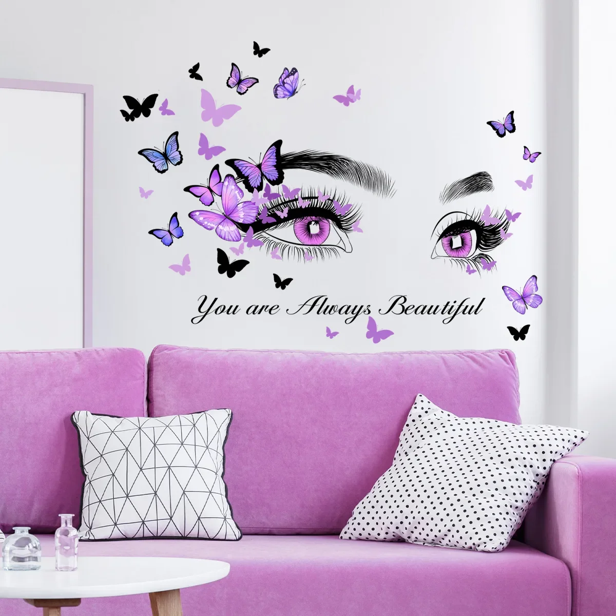 1pcs Purple Butterfly Wall Sticker Eyelash Modern Self-Adhesive Wall Art Decoration for Living Room Bedroom Wall Decoration