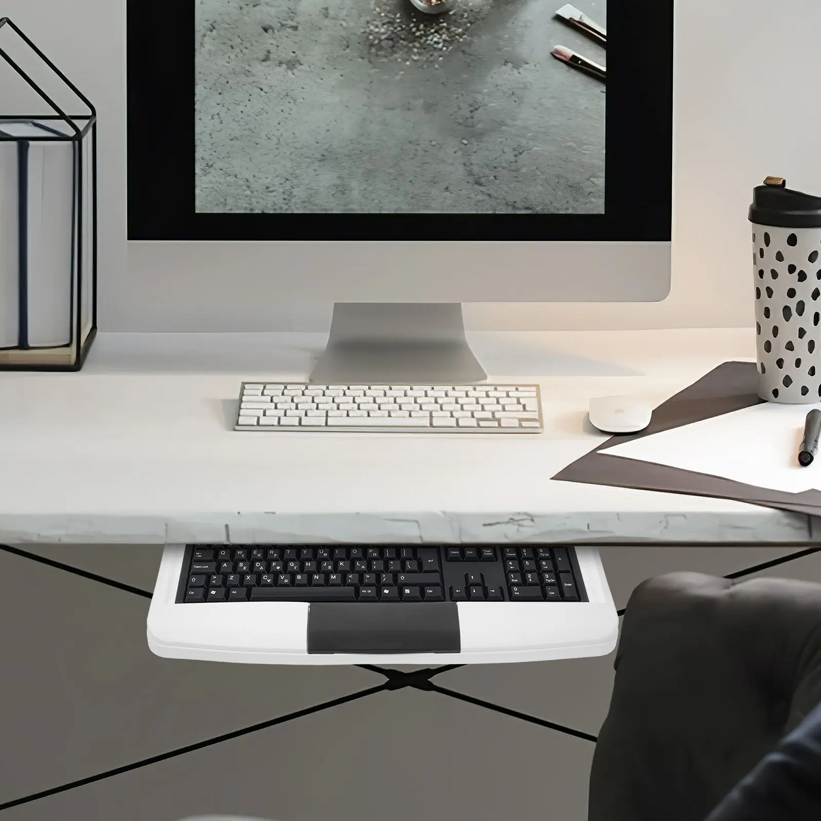 Keyboard Stand Tray Drawer Type for Computer Mouse Platform Black Plastic Holder under Desk Storage Solution Ergonomic Design