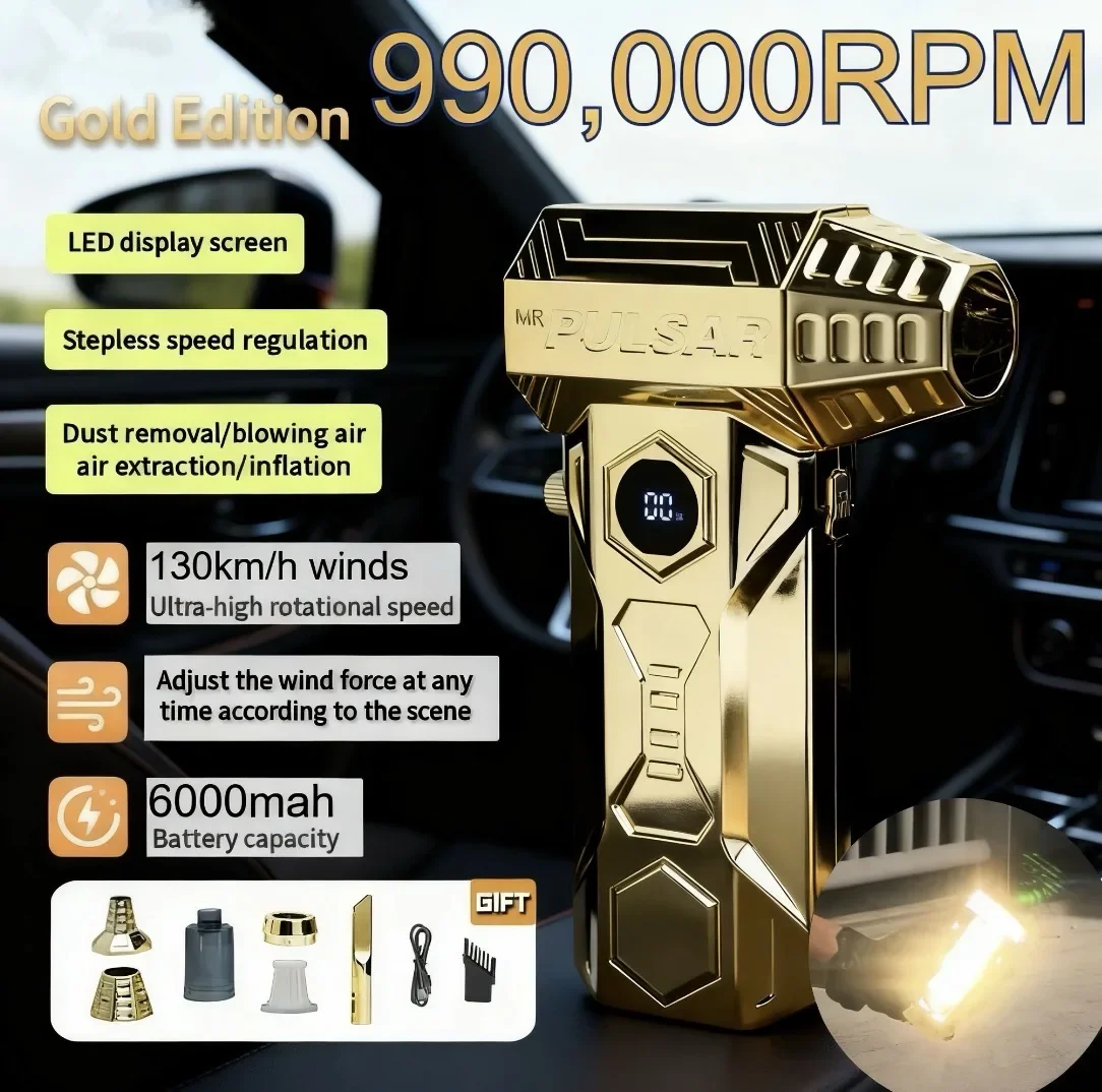 

Новый турбовентилятор GoldX11Pro+, двойного назначения со светодиодным дисплеем, бесщеточный двигатель, воздуходувка, скорость ветра 75 м/с для чистки автомобиля и клавиатуры