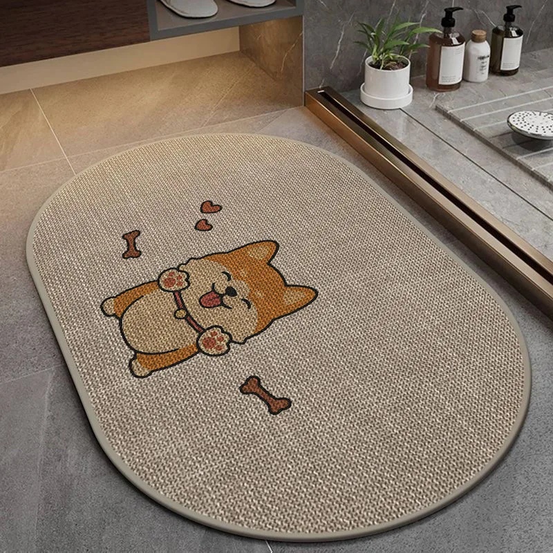 Bathroom Non Slip Floor Mat Polyester Woven Surface Rubber Bottom Absorbent Pad Thickened Wear-resistant Quick Drying Foot Mat