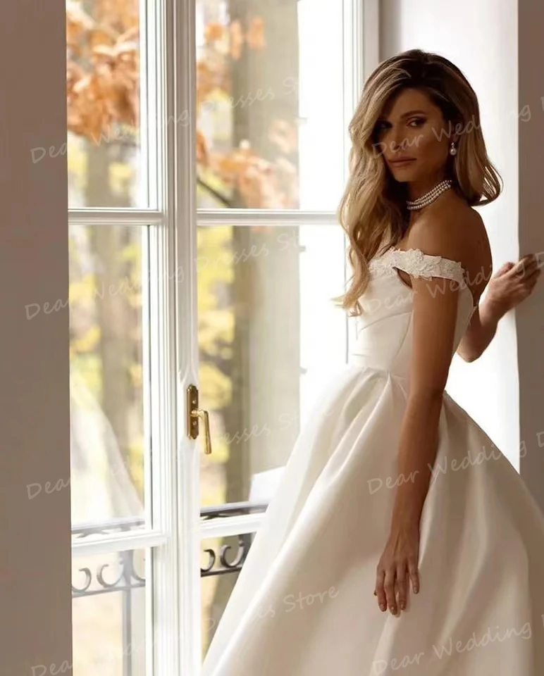 2024 splendidi abiti da sposa in raso Sexy A Line abiti da sposa senza maniche da donna Backless Sweetheart Off spalla abiti formali