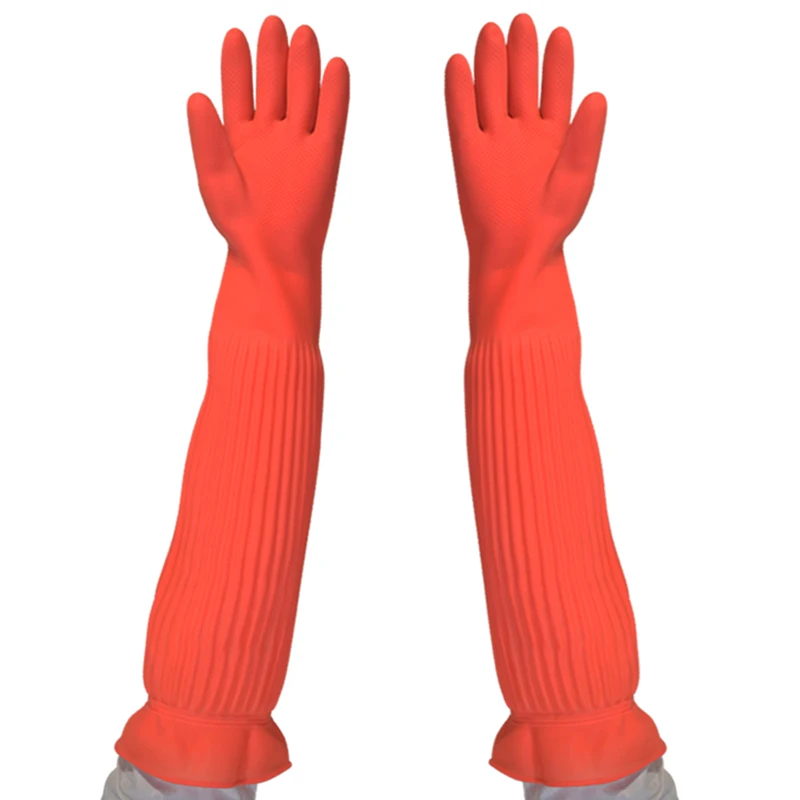 56cm Dish Washing Household Scrubbe Repeatable Kitchen Tool Waterproof Acid and Alkali Resistant Long Rubber Gloves