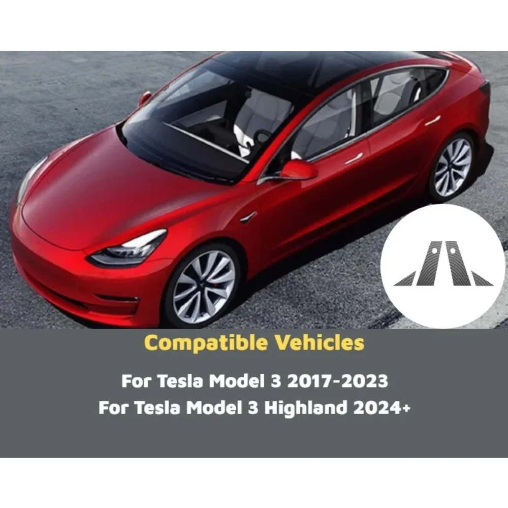 Carbon Fiber A/B Pillar Post Trim Stickers for Tesla Model 3 2017-2023 / Model 3 Highland 2024+ PVC Door Column Protector Decals