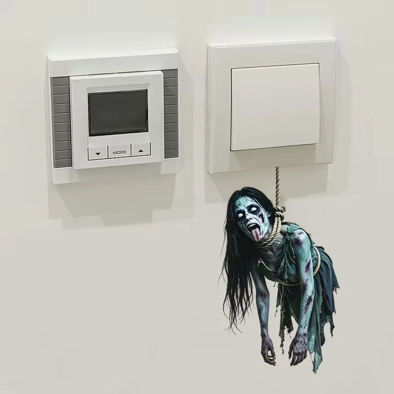 Hanging Ghost Light Switch Stickers, Funny Scary Wall Decals, Self-Adhesive Halloween Decor for Outlet Cover Plate