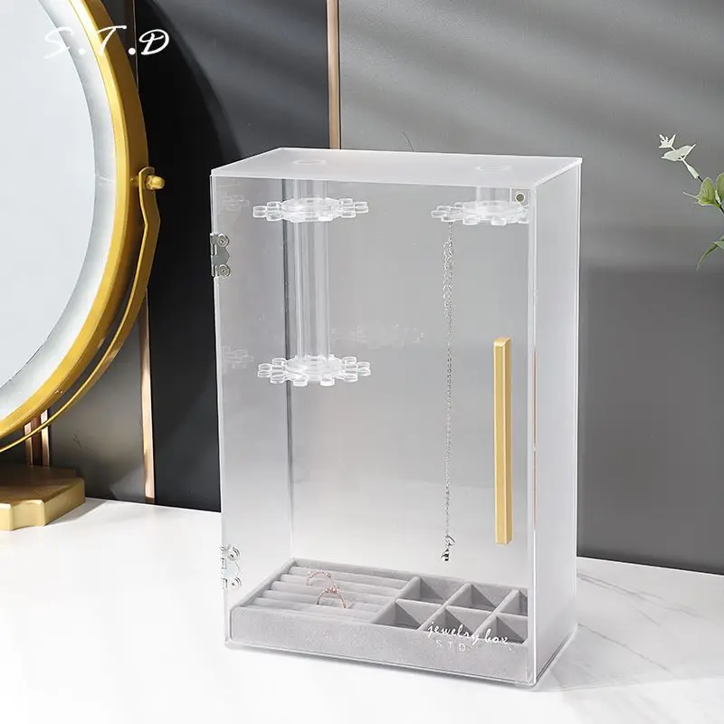 Transparent Acrylic Jewelry Box Organizer Ring Bracelet Jewelry Storage Boxes Women Necklace Earrings Display Stand Accessories