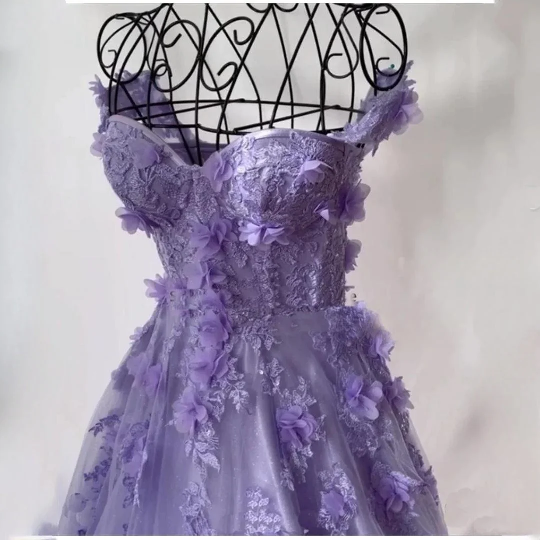 Robe de soirée en tulle violet avec appliques 3D, robes de Rhde fin d'année, robe de mariée, mariage, occasion formelle, exquis, éducatif