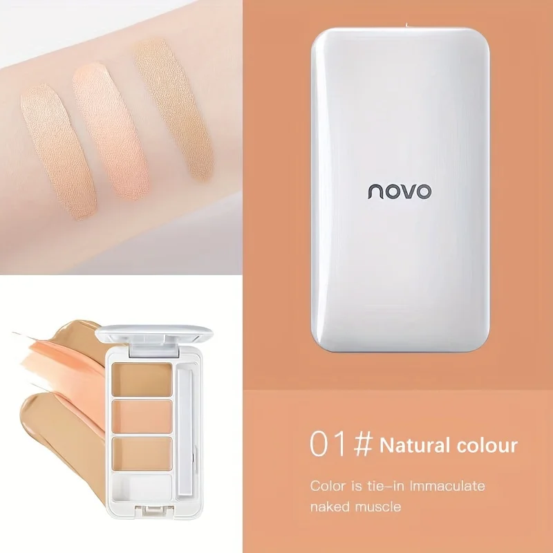 Paleta correctora de tres colores con espejo, resistente al agua, círculo oscuro y cubierta de marca de acné, cobertura de tatuaje, base de maquillaje de larga duración