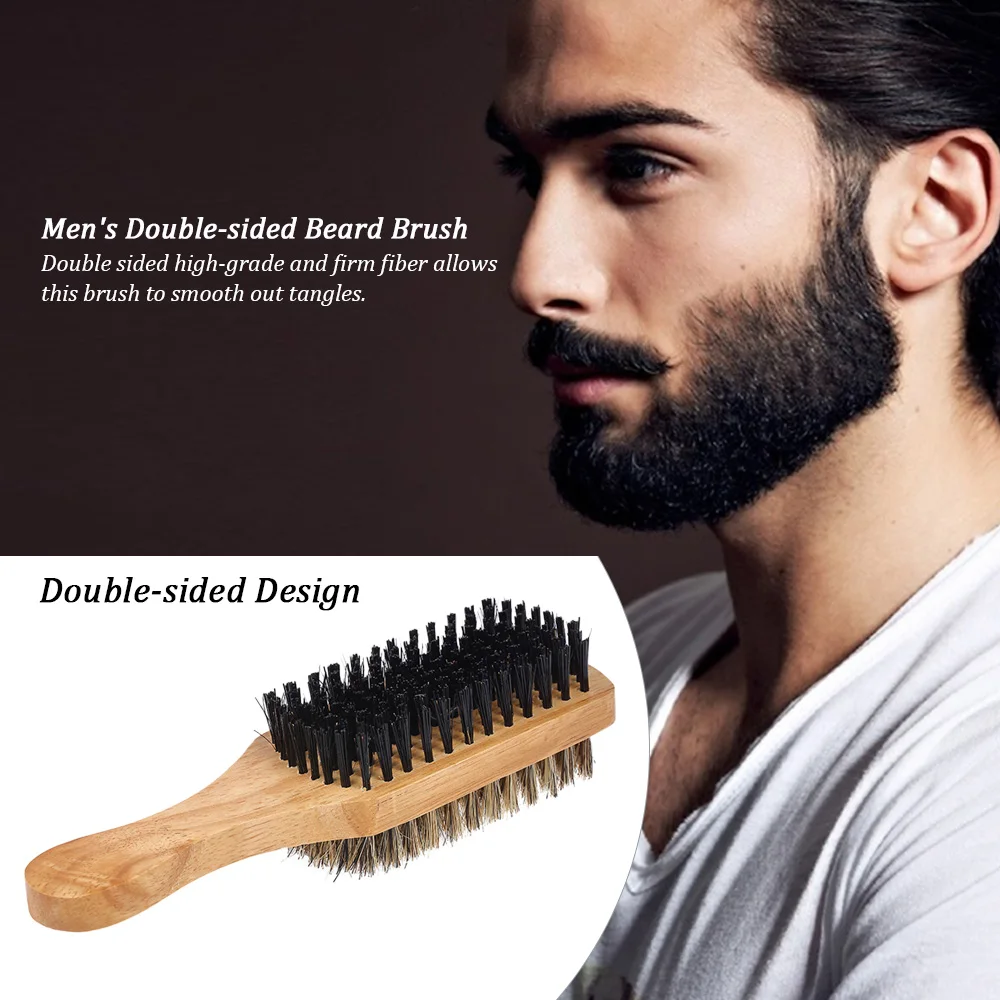 

Wood Handle Men's Beard Brush Men Mustache Brushes Comb Double-sided Facial Hair Brush Male Face Message Shaving Brush Tool