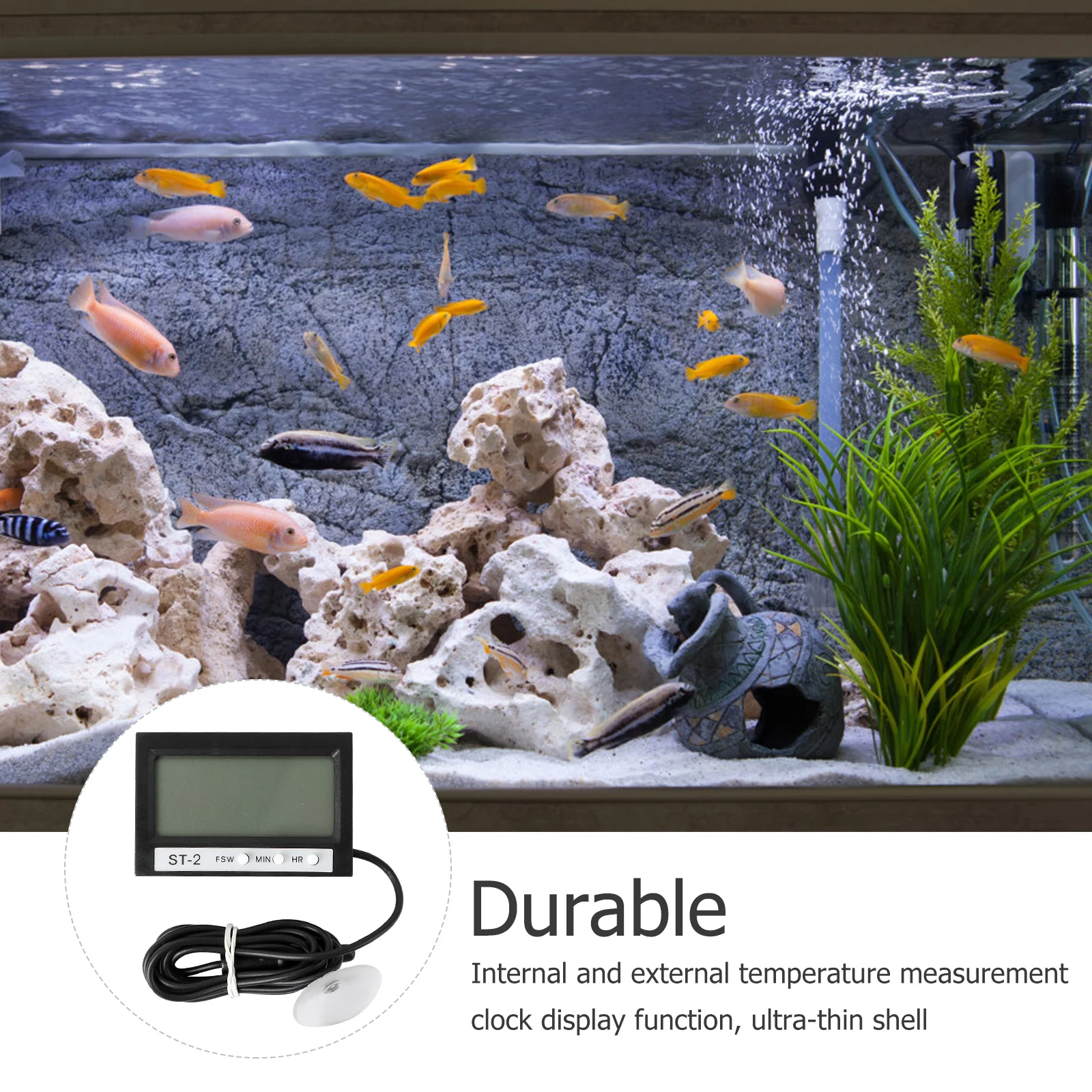 

Ultra-Thin Digital For Car Air Conditioner Fish Tank Outdoor Dual Temperature Measurement Clock Display Easy Installation