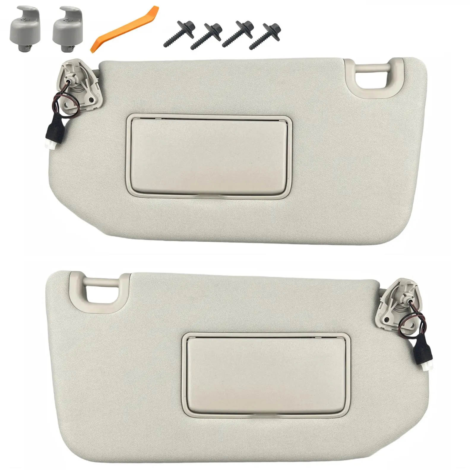 

Gray Sun Visor Set For Left And Right Side With Clips, Screws, And Lighted Mirror, Compatible 2013–2018 Models, Part 96401-9PB0A