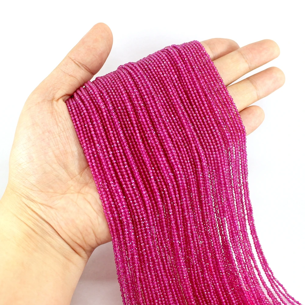 Natural Ruby Faceted Round Loose Strand Tiny Small Stone Beads 2 MM 15Inch For Jewelry Making Bracelets Necklace Accessories