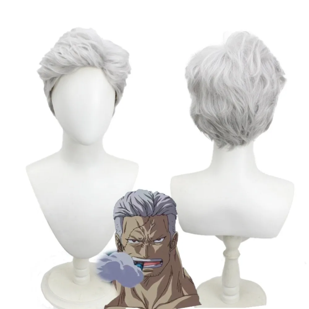 Smoker Cosplay Wig One-Piece Vice Admiral Silver Grey Slicked Hair for Men and Women