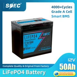 SOEC 12V 50Ah LiFePO4 Battery Grade A Rechargeable Lithium Battery Built-in BMS for RV EV Boats Solar Energy Storage No Tax