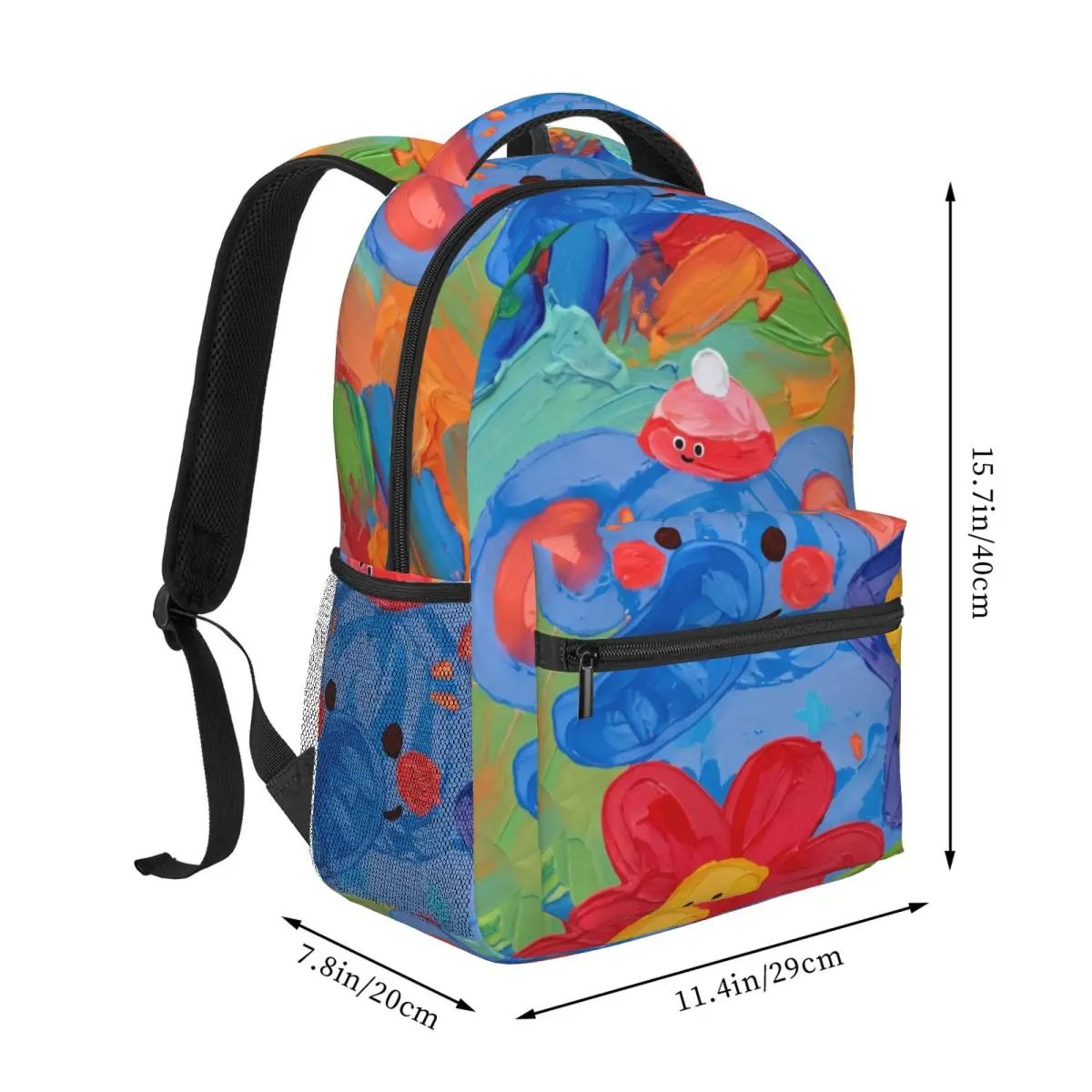 Aesthetic School Backpack Center Blue Elephant Impasto Texture Multi Color Vibrant Cool Bookbag for Girls Boys College Travel