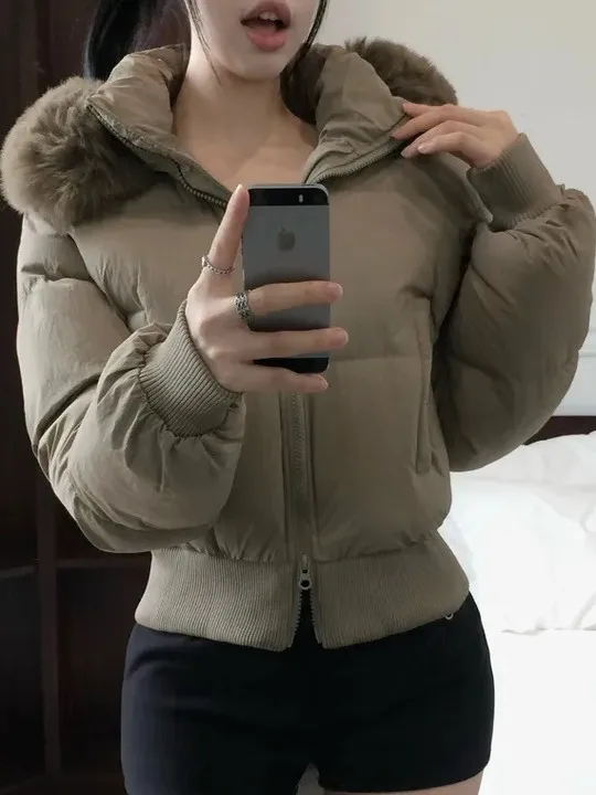 

Retro Korean Design Detachable Hooded Cotton Jaet Women's Winter Slim Fit Cotton Coat New Arrival Small Size Friendly