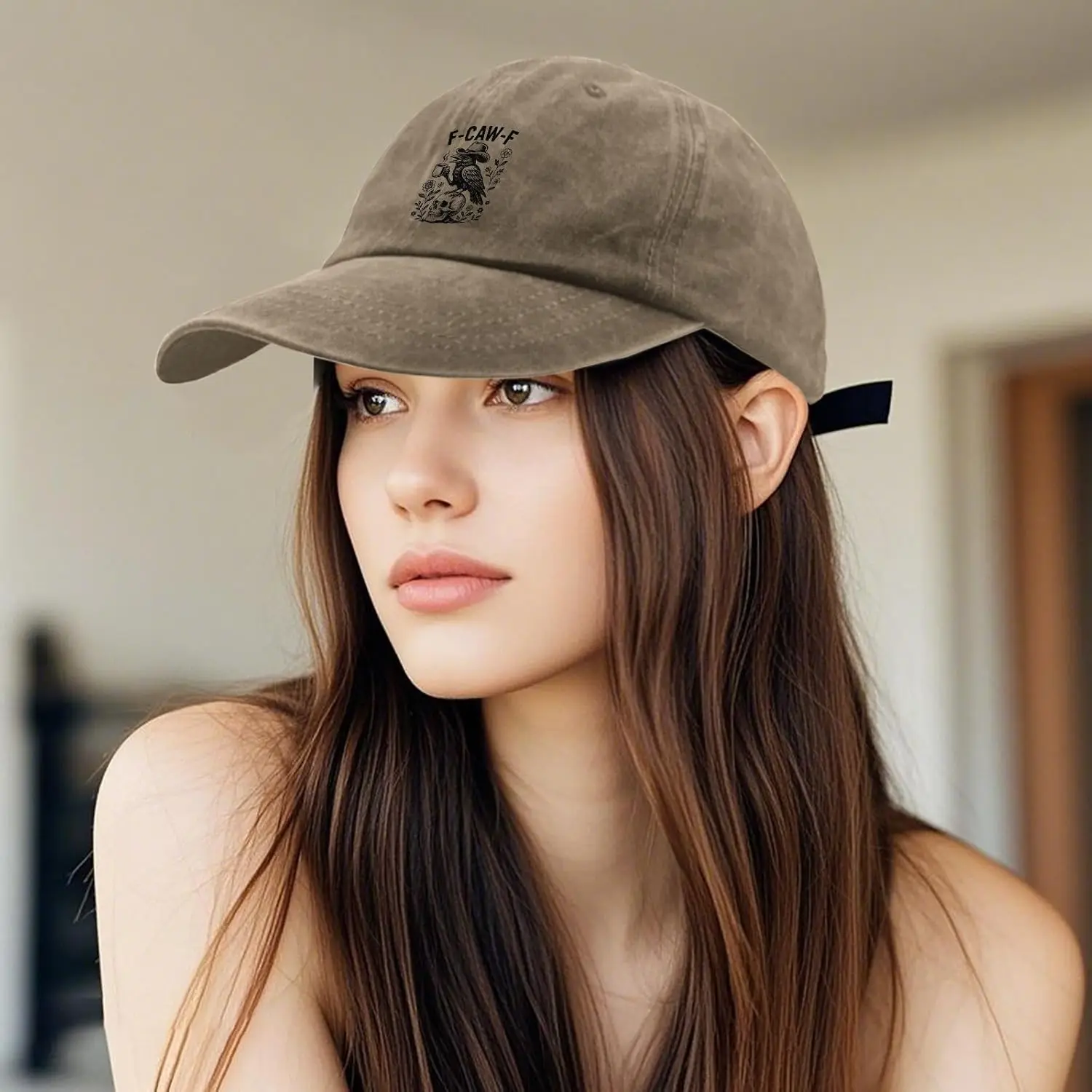 Vintage FCawF Gotycki Kruk z Dzikimi Kwiatami Czarny Ptak Kruk Kapelusze Męskie Niskie