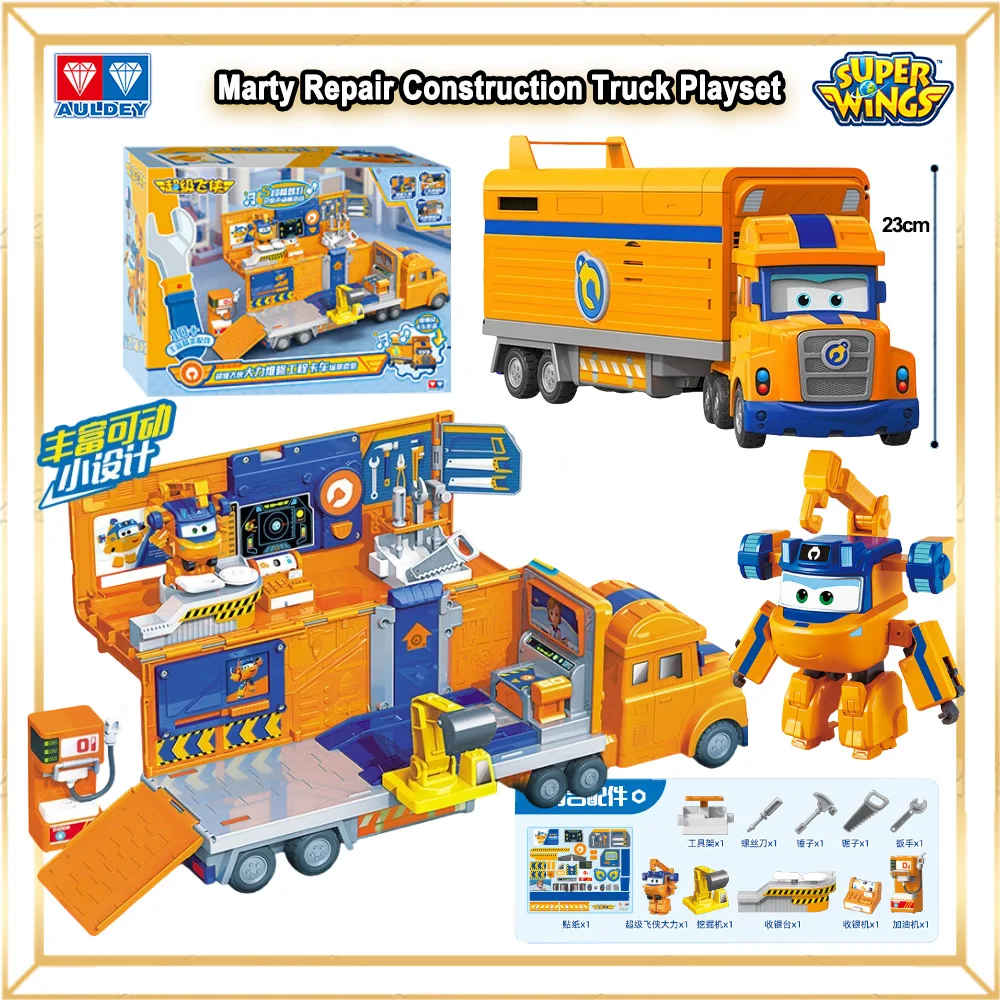 

AULDEY Super Wings Toys Marty Repair Construction Truck Transform Playset Dizzy Ice Cream Car Dual Form Robot Set Holiday Gifts
