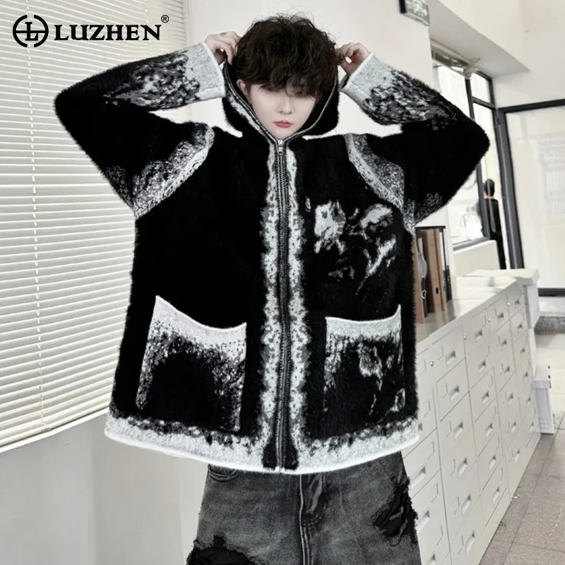 LUZHEN Personalized Pattern Design Hoodies Knitted Sweater Original Trendy Streetwear Sweatshirts Autumn Jacquard Tops LZ6385