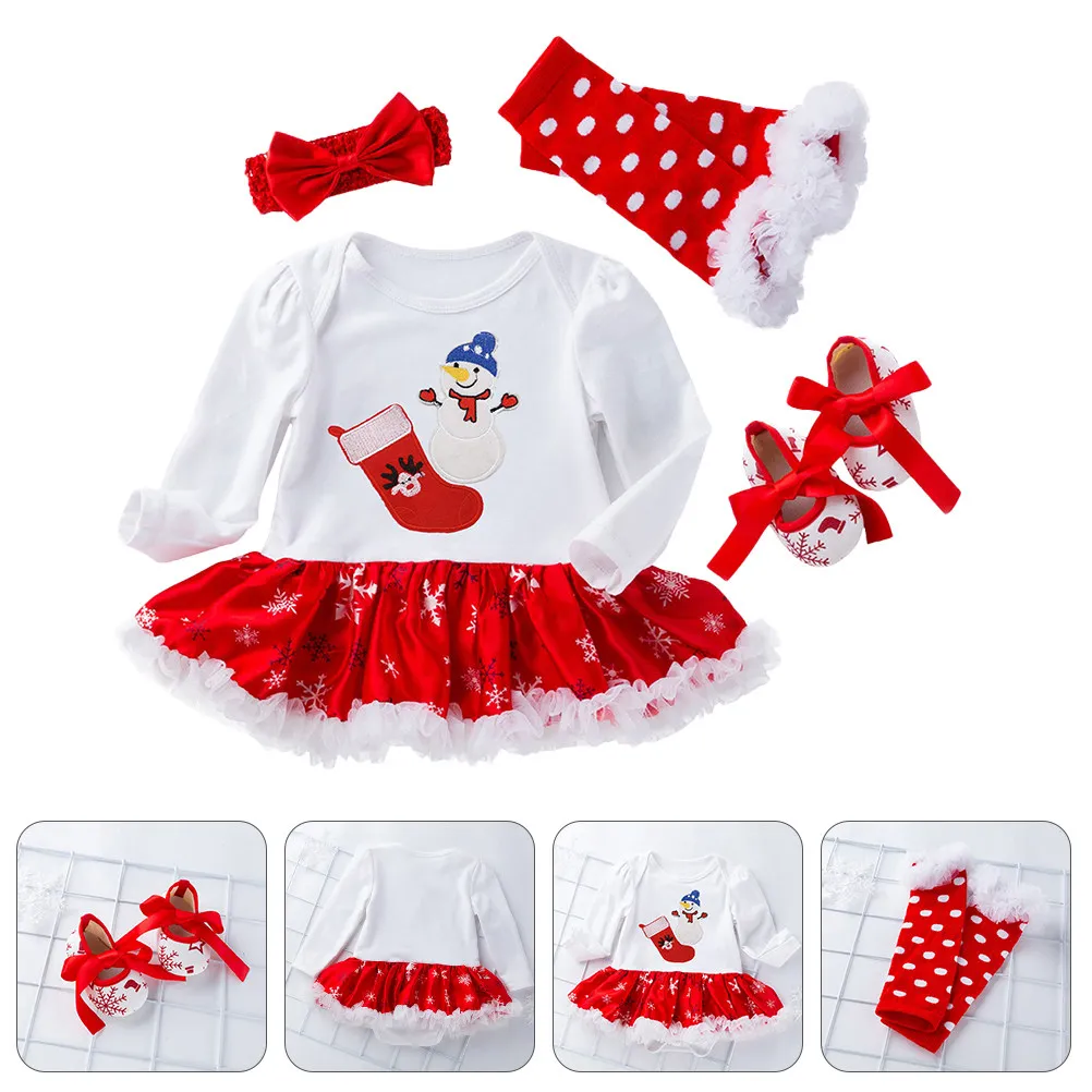 

Комплект из 1 предмета: детское платье с мультяшным снеговиком для девочек, хлопковый рождественский наряд с длинными рукавами, повязкой на голову, обувью и гетрами для фотосессии