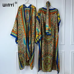 WINYI summer beach Long dress coat two-piece suit for women Bohemian Print maxi trab woman dresses Floor Length vacation kimono