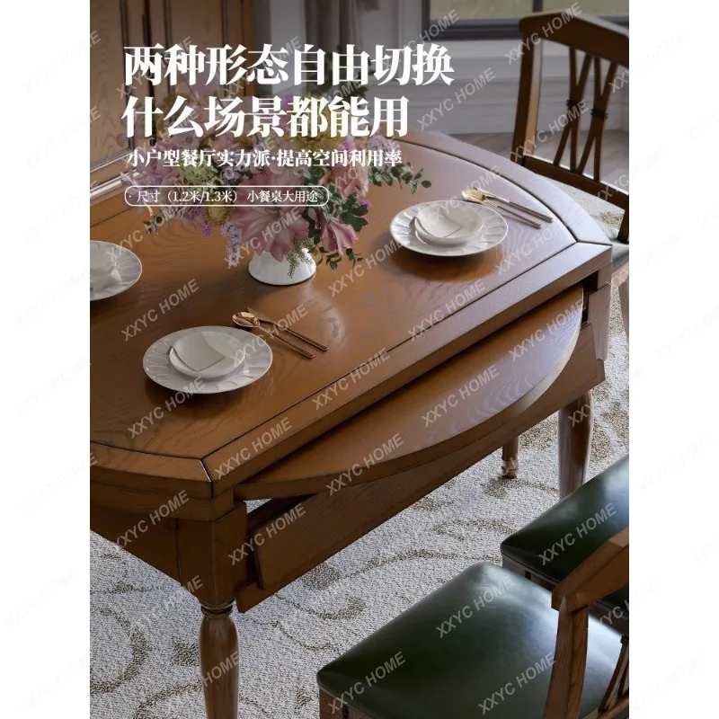 Telescopic solid wood dining table variable round table restaurantfor homefoldable dual-purpose retro dining table
