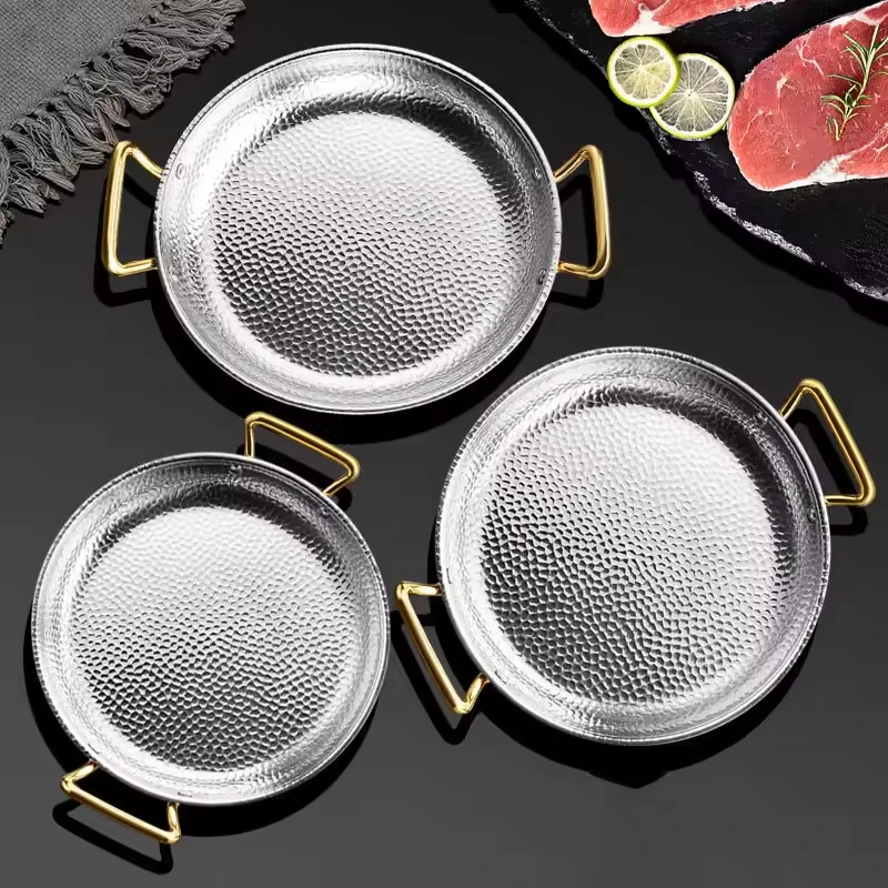 KEGNQ Sartenes de Paella de acero inoxidable con patrón de martillo antiadherente sin recubrimiento, sartén para Pizza, sartén para crepé para Cocina de Inducción, estufa de gas
