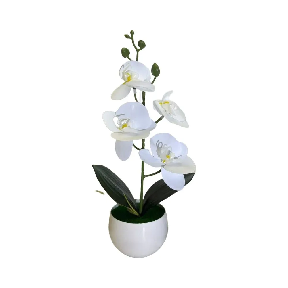 Four-Flower Artificial Butterfly Orchid Bonsai in Small Round Belly Pot for Year-Round Indoor Decoration Needs