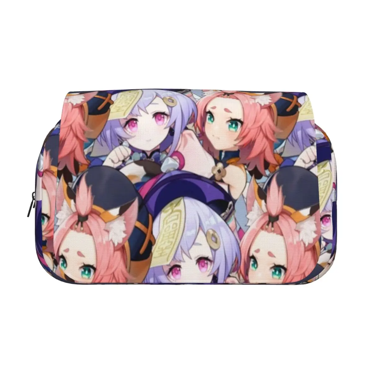 Genshins Qiqi Diona Katzlein Double Clamshell Pen Case Pencil Box Pen Holder for Student Bag Students School Zipper Stationery