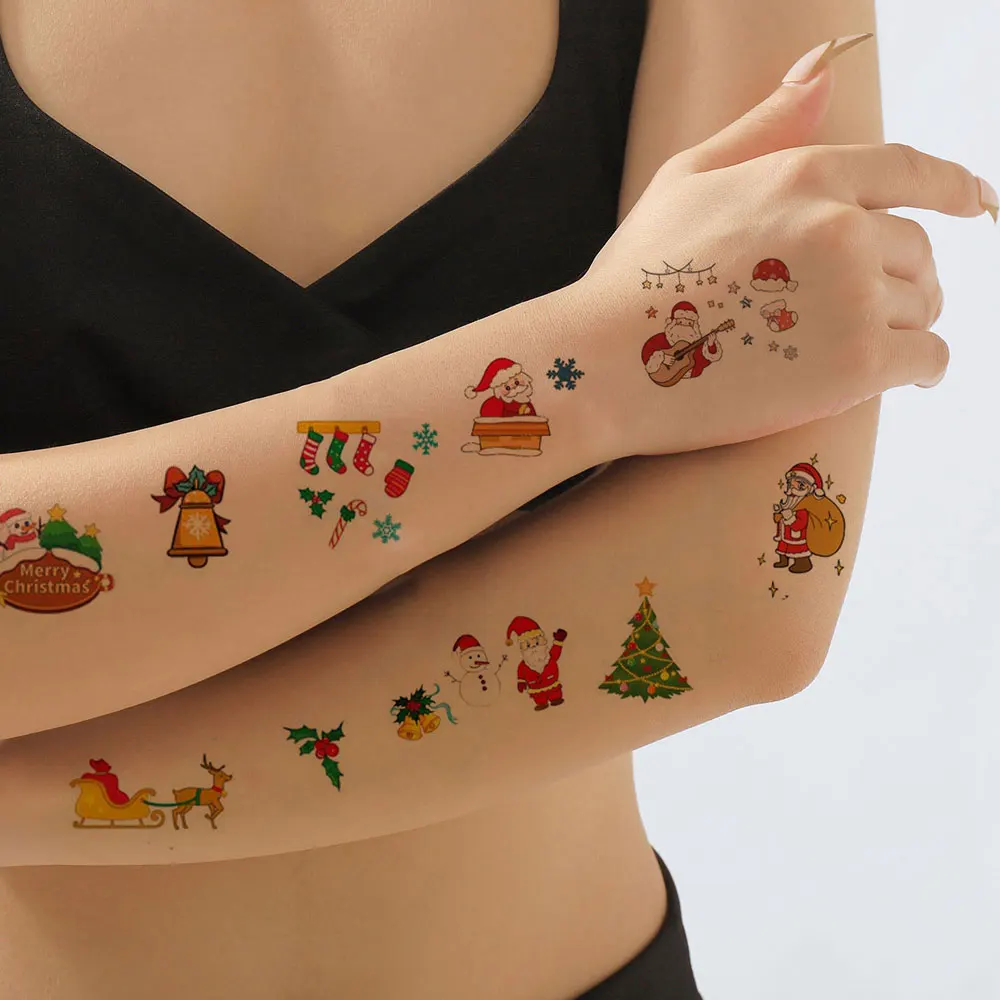 30pcs Waterproof Christmas Tattoo Stickers for Elderly Snowman Socks Scepter Tattoo Stickers Suitable for Hand And Body Decor