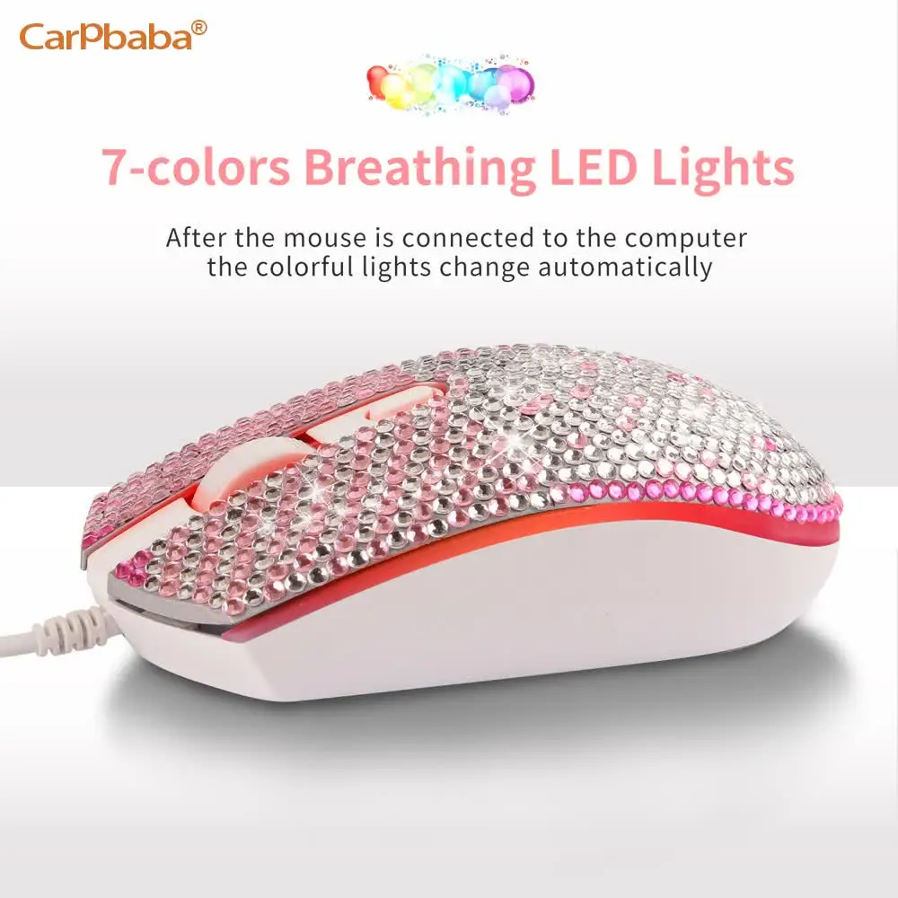 Carpbaba HM21 Crystal Rhinestone Mouse Computer accessories Electronic Gifts Colorful Glow Diamond-encrusted Wired Mouse