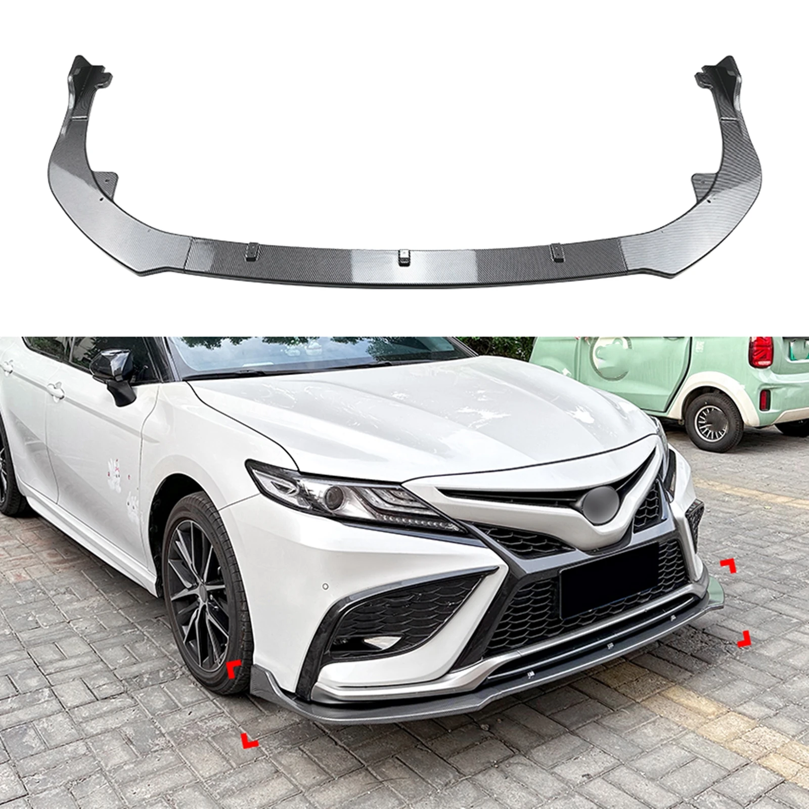 

Front Bumper Spoiler Lip For Toyota Camry XV70 Sport 2021 2022 2023 Carbon Fiber Look/Gloss Black Car Lower Splitter Protector